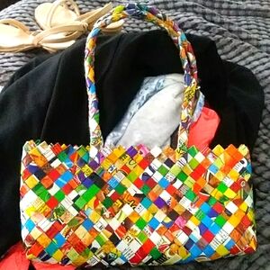 Multicolor recycled candy gum wrapper zigzag pattern